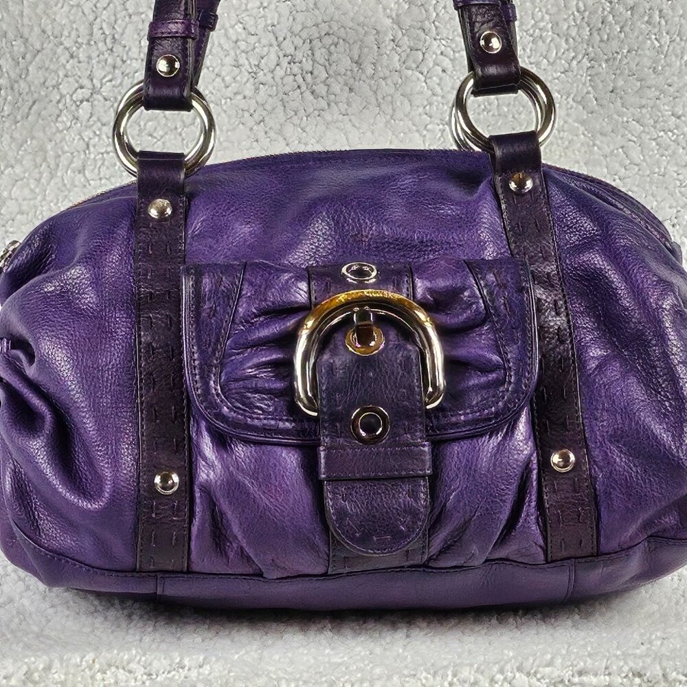 New B Makowsky Purple Leather Y2K Purse Vintage 2 Shoulder Straps Handles